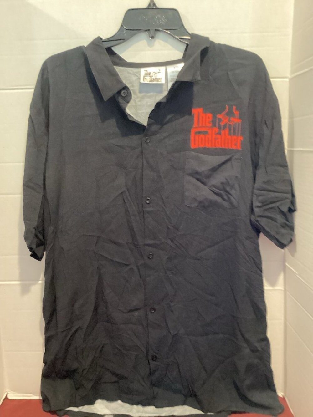 T100-Men’s Black Short Sleeve Godfather Button Up Shirt Size Large New